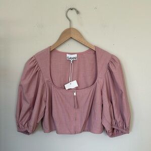 Ganni Pink Puff Sleeve Blouse